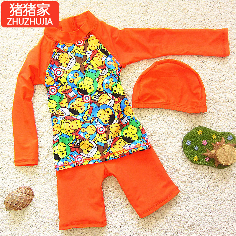 新款嬰幼兒童寶寶韓國分體平角褲三件套男防曬沙灘孩子游泳衣